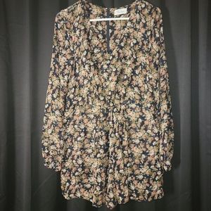 Bluetique Floral Romper Large Lined  Shorts Long Sleeve Back Zip Black Pockets
